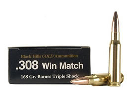 Black Hills Gold Ammunition 308 Winchester 168 Grain Barnes Triple-Shock X Bullets Hollow Point Flat Base Lead-Free