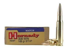 Hornady Match Ammunition 308 Winchester 168 Grain Hollow Point Boat Tail