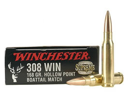 Winchester Supreme Ammunition 308 Winchester 168 Grain Hollow Point Boat Tail Match 